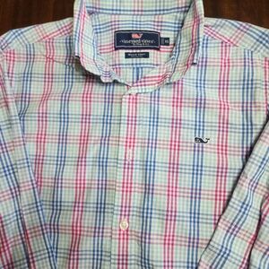 XS Vineyard Vines blue pink and white Button Down